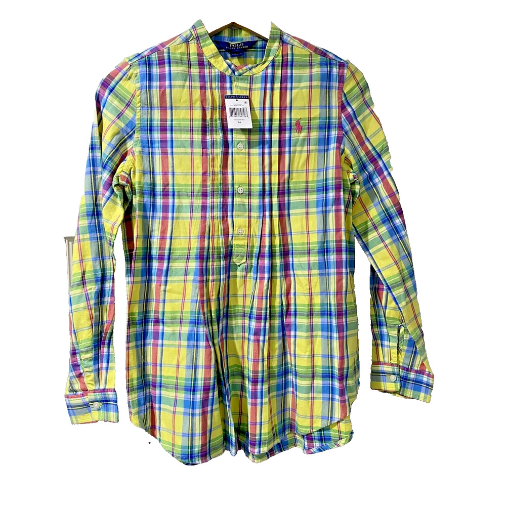 Polo Ralph Lauren Girls Button Shirt Tunic Kids Plaid Multicolor Size 16 A000354
